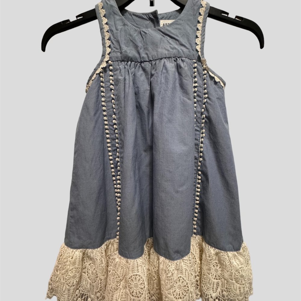 Artisan NY size 4T light blue sleeveless lace trim chambray dress